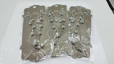 3pc Costume Jewelry Necklace Earrings Silver Tone Glass Dy017