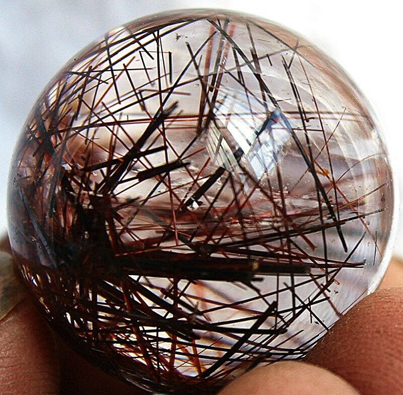 Best 32g Natural Copper Hair Rutilated Quartz Crystal Sphere Ball Healing L11