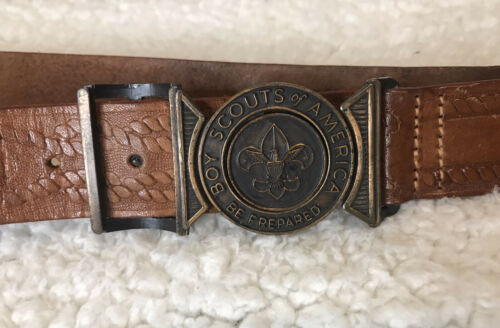 Vintage Boy Scout Belt Buckle Leather Belt Be Prepared  Sz 36 Nr 522 Very Nice!
